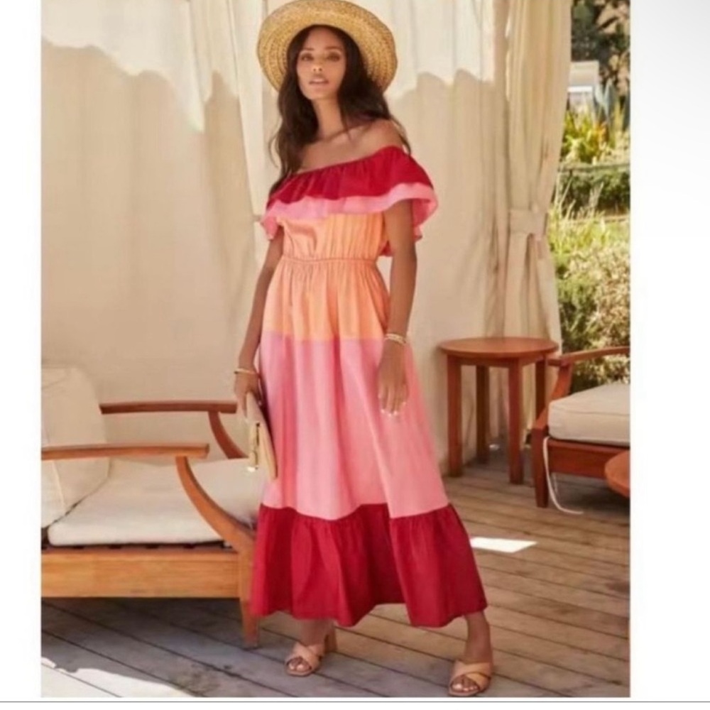 English Factory Off The Shoulder Color Block Midi Dress in Fuchsia NWT Size M